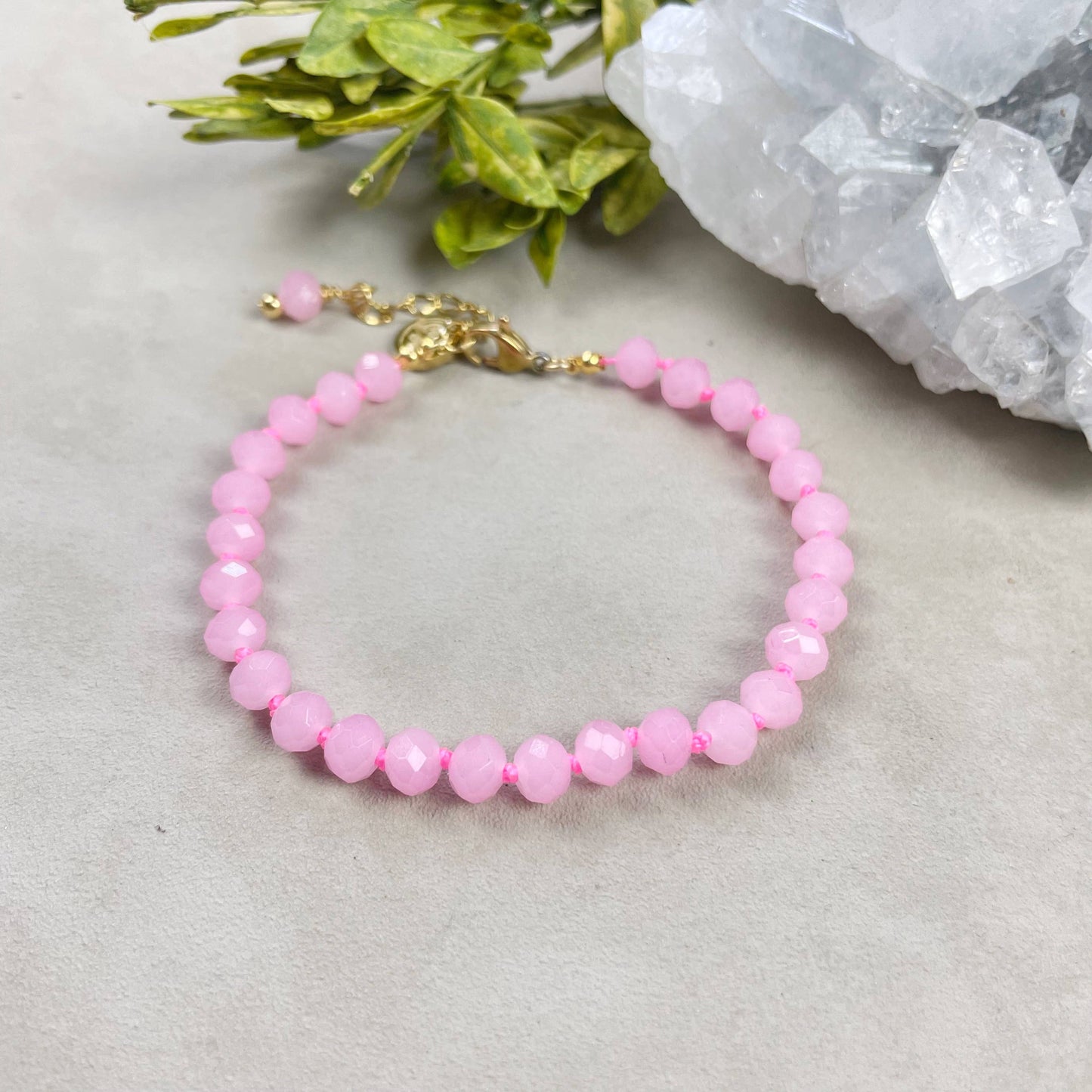 Barb// Pink Neon Crystal Beaded Handknotted Bracelet