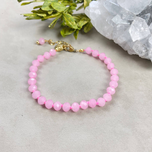 Barb// Pink Neon Crystal Beaded Handknotted Bracelet