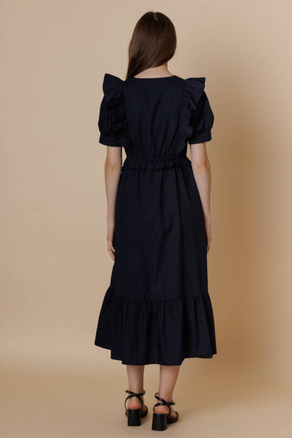 Romantic Ruffled Cottom Poplin Midi Dress