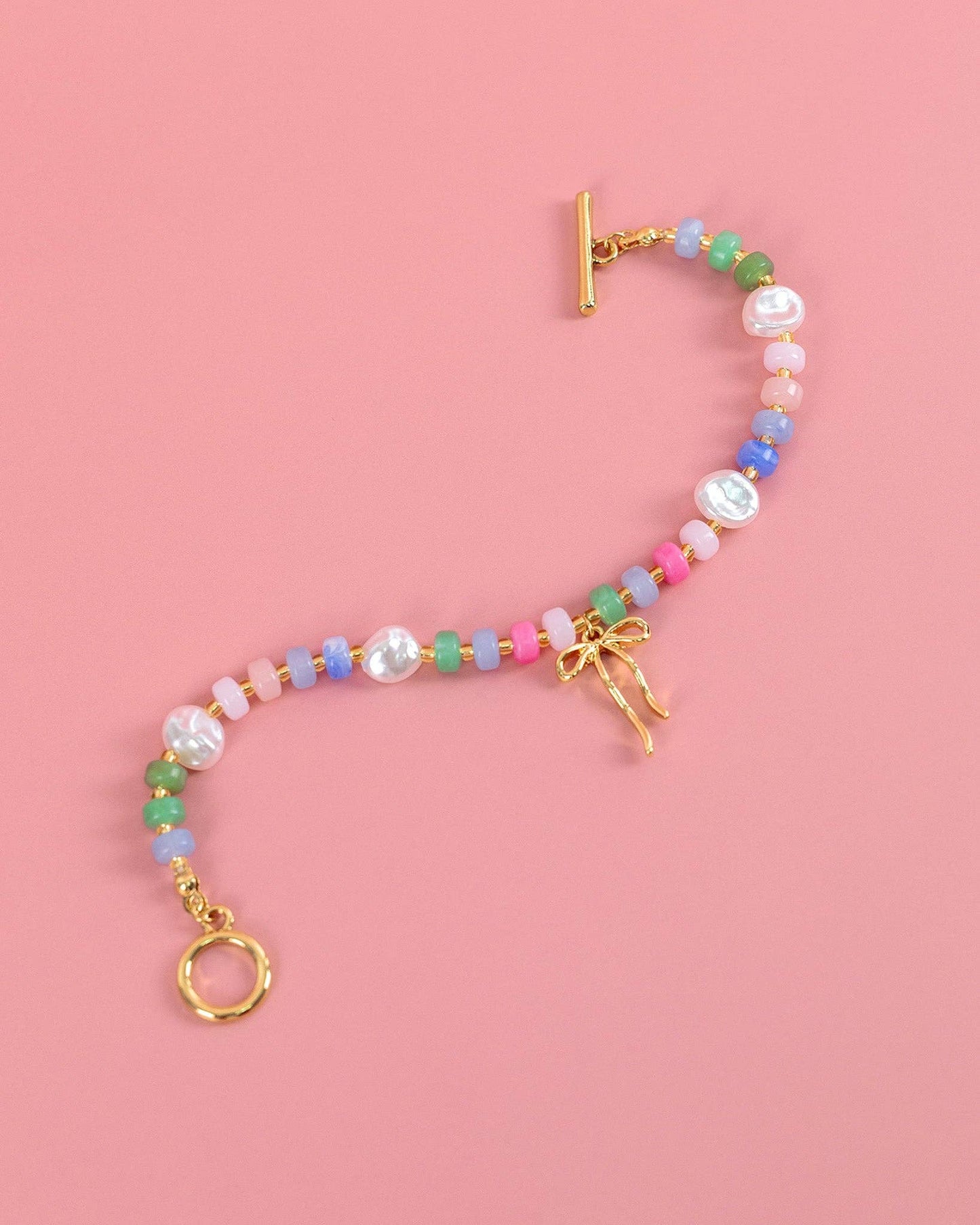Confetti Crush Coquette Bead Pearl Toggle Bracelet