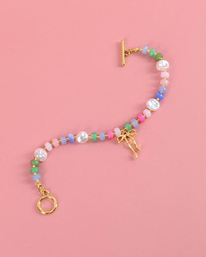 Confetti Crush Coquette Bead Pearl Toggle Bracelet