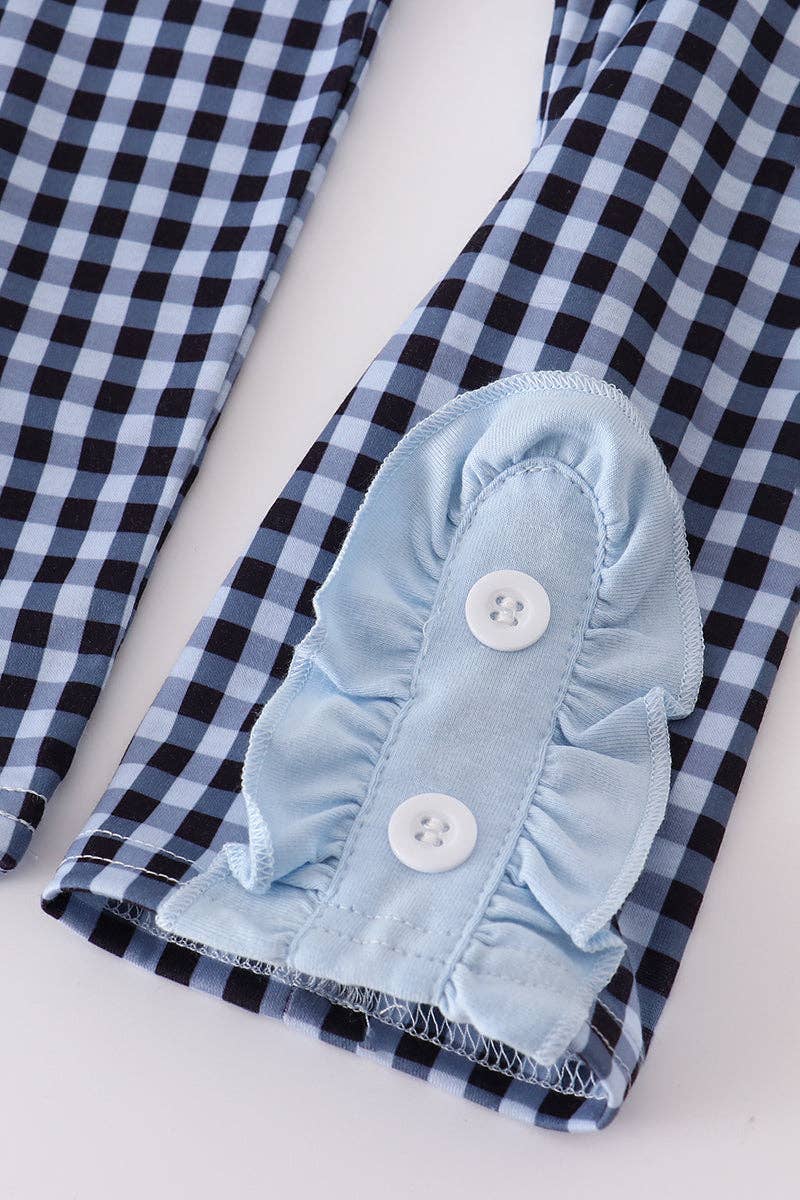 Blue believe embroidery ruffle pants set