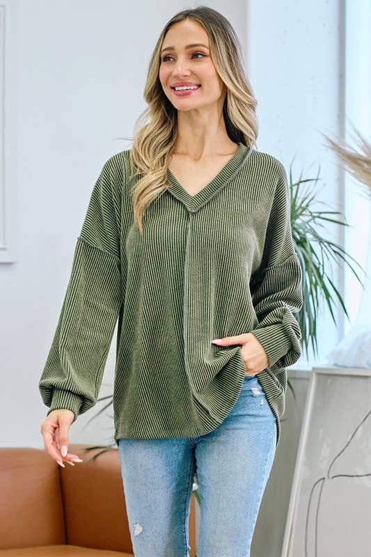 Ribbed V neck top
