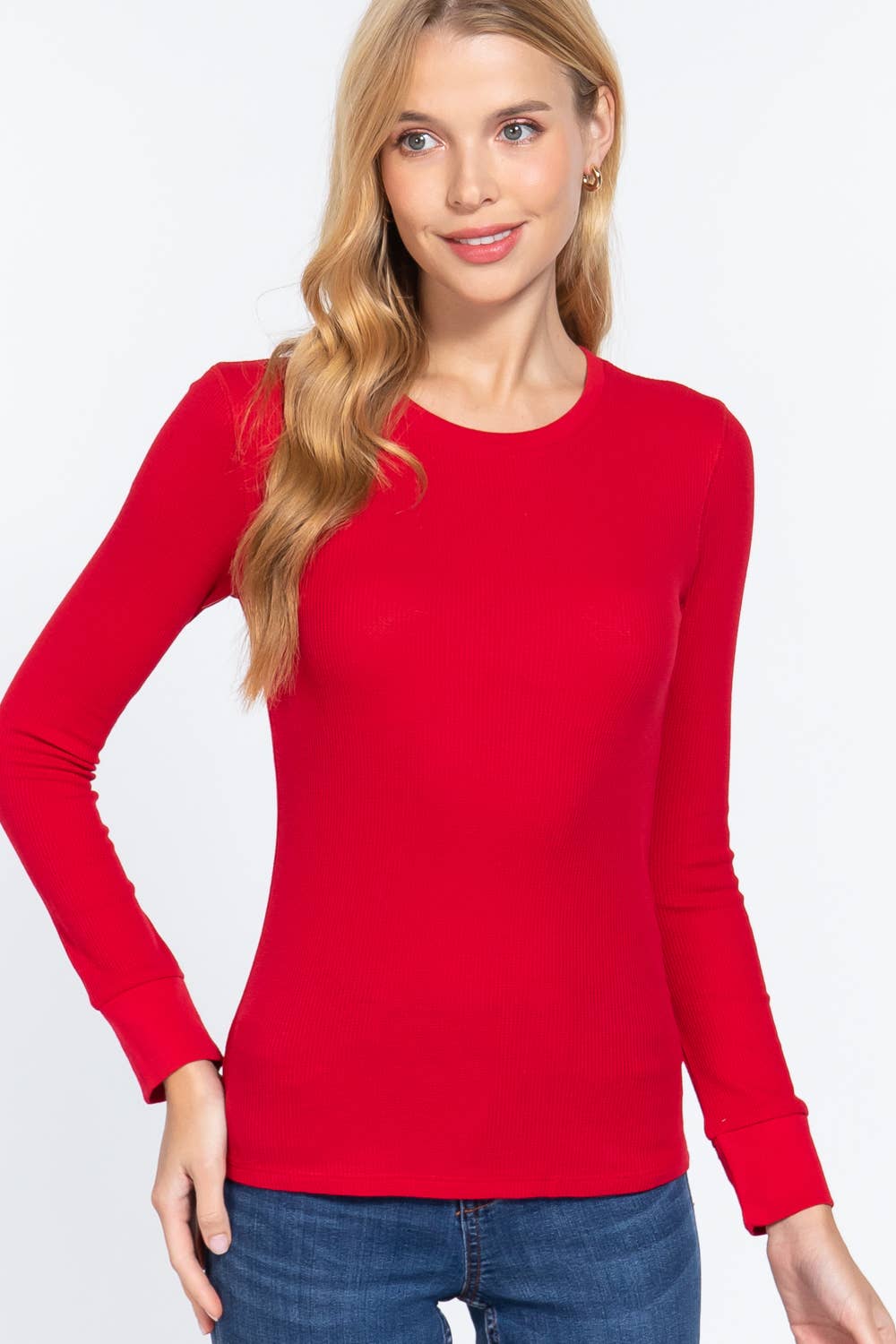 Long Sleeve Crew Neck Thermal Knit Top