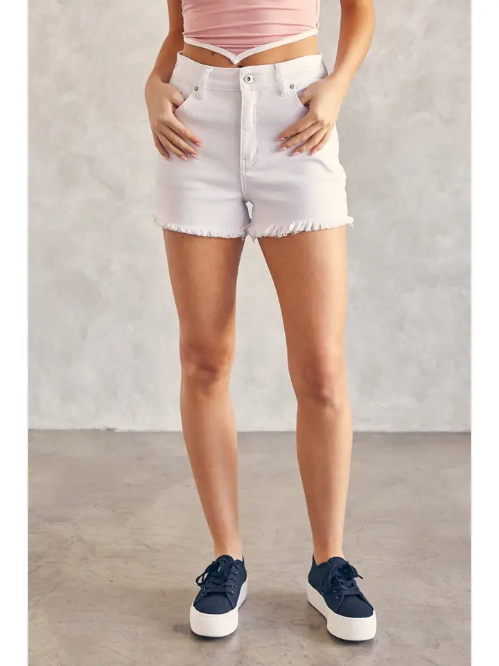 High Rise Frayed Denim Shorts