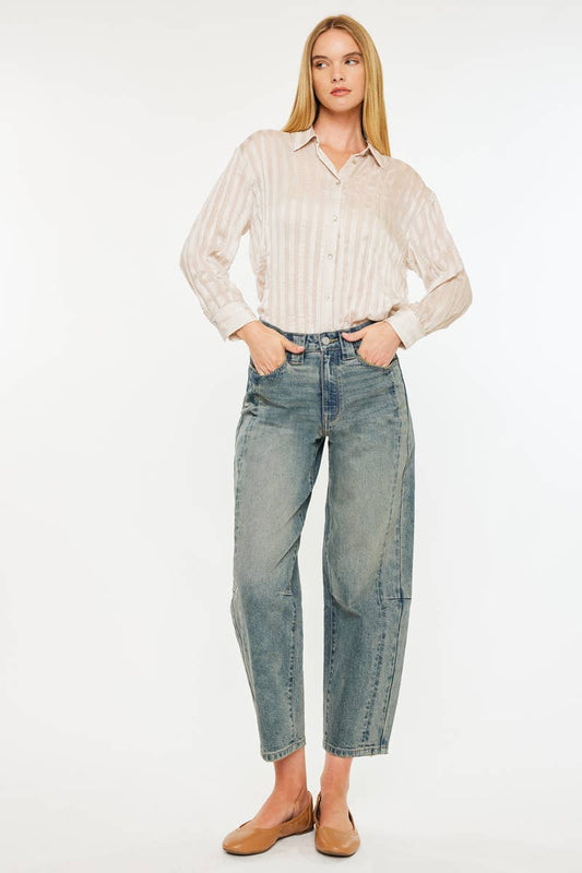 HIGH RISE SLIM BARREL FIT JEANS