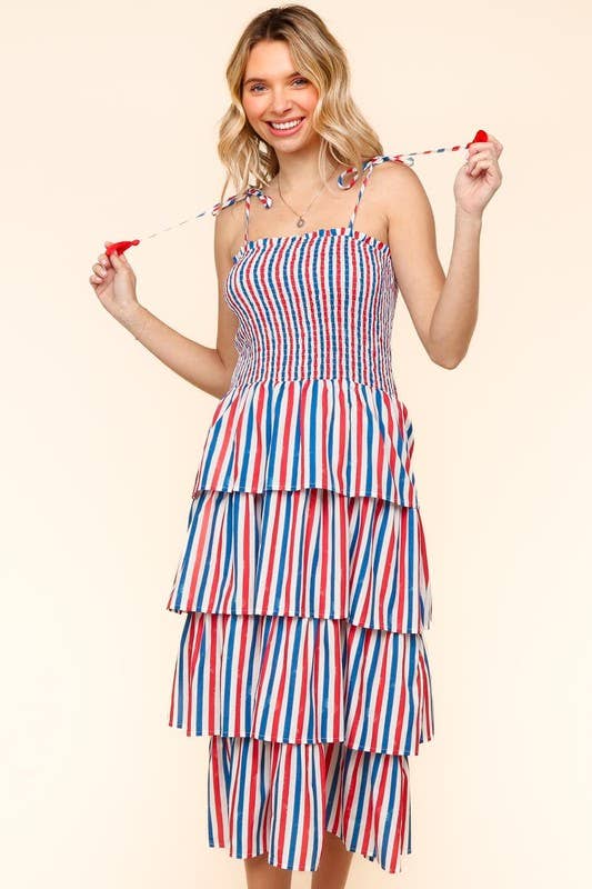 Midi Multicolor Stripe Print Dress