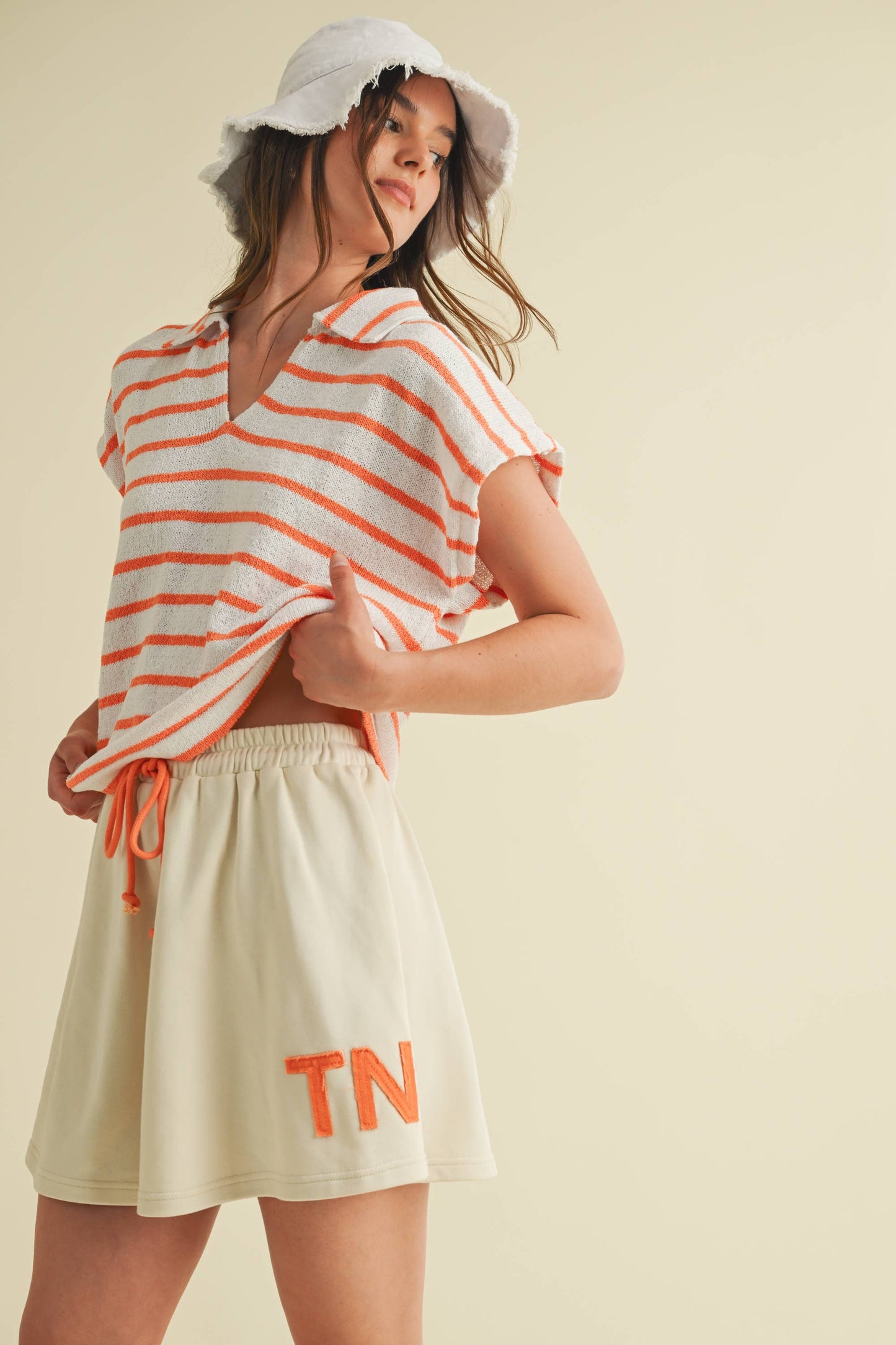 CSW18065 - STRIPED COLLARED V NECK TOP