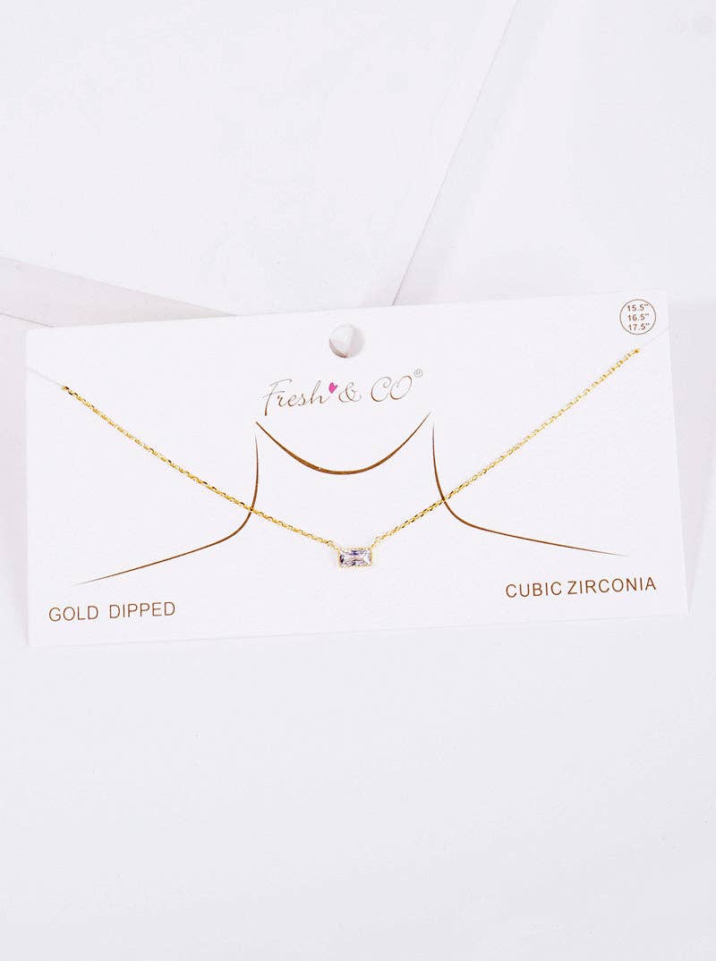 18K Gold Dipped Delicate Cz Rectangle Pendant Necklace