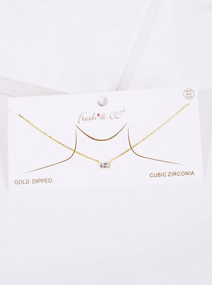 18K Gold Dipped Delicate Cz Rectangle Pendant Necklace