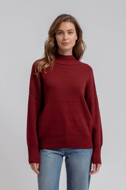 MOCK NECK RIBBED SWEATER