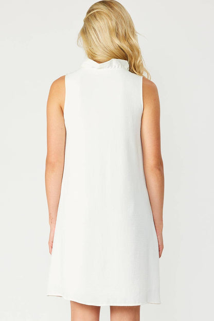 SLEEVELESS SOLID WOVEN DRESS WITH LINING