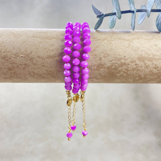 Barb// Purple Neon Crystal Beaded Handknotted Bracelet