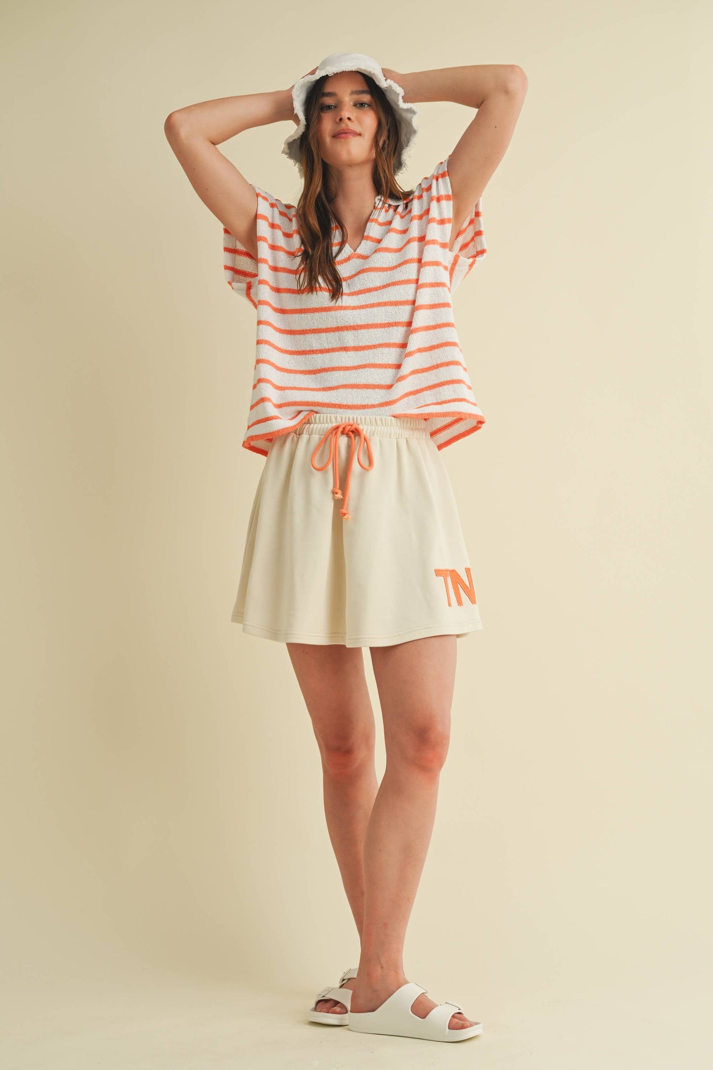 CSW18065 - STRIPED COLLARED V NECK TOP