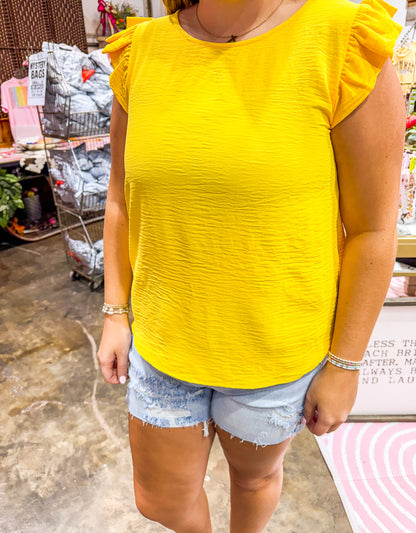 Linen Ruffled Sleeve Top