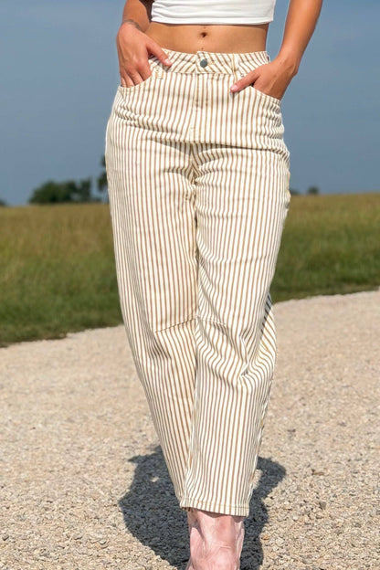 Bobbie Striped Barrel Jeans Brown