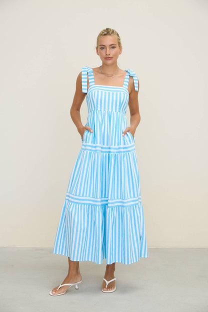 STRIPE TIE MIDI DRESS
