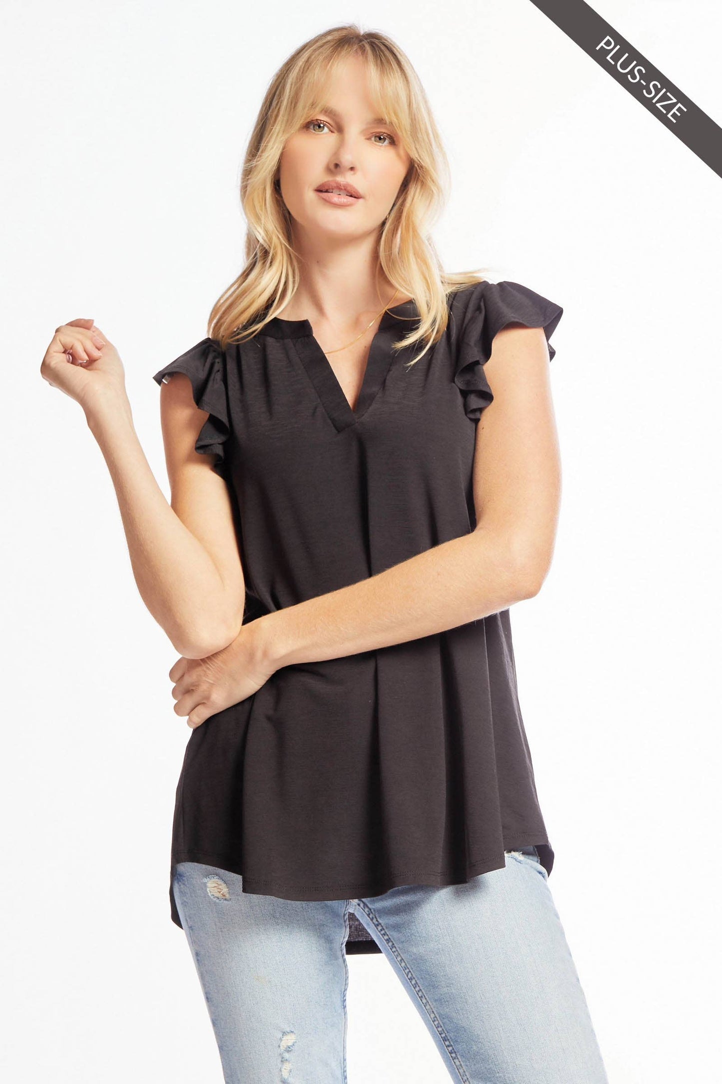 PLUS SIZE Lizzy Flutter Top Featuring China Collar