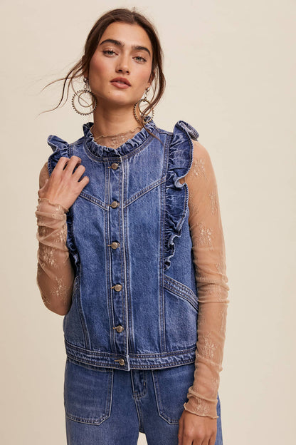 Denim Ruffle Vest