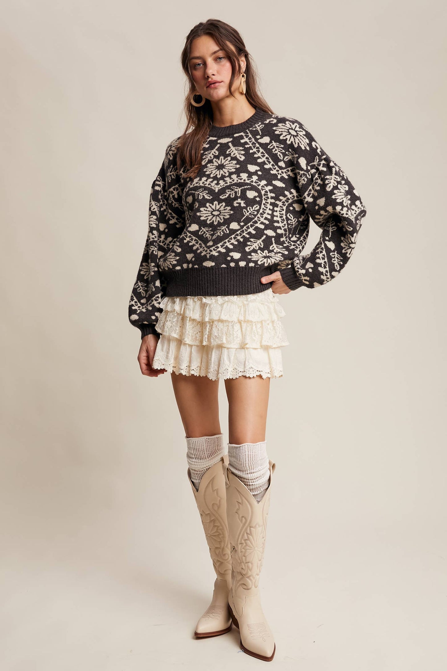 Heart Jacquard Knit Sweater