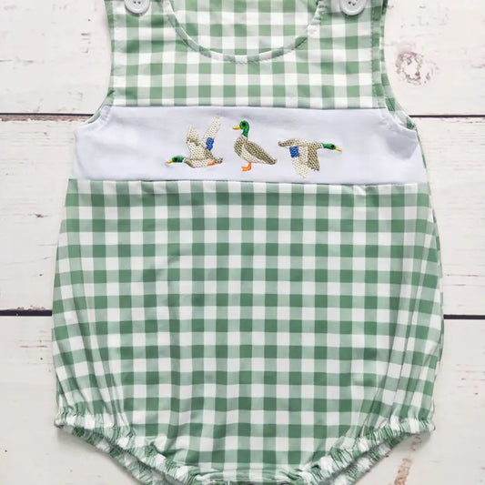 Baby Boys Checkered Duck Appliqué Romper