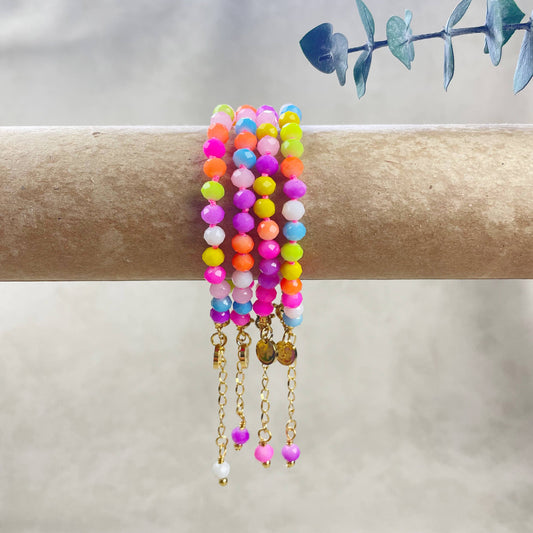 Barb// Mixed Neon Crystal Beaded Handknotted Bracelet
