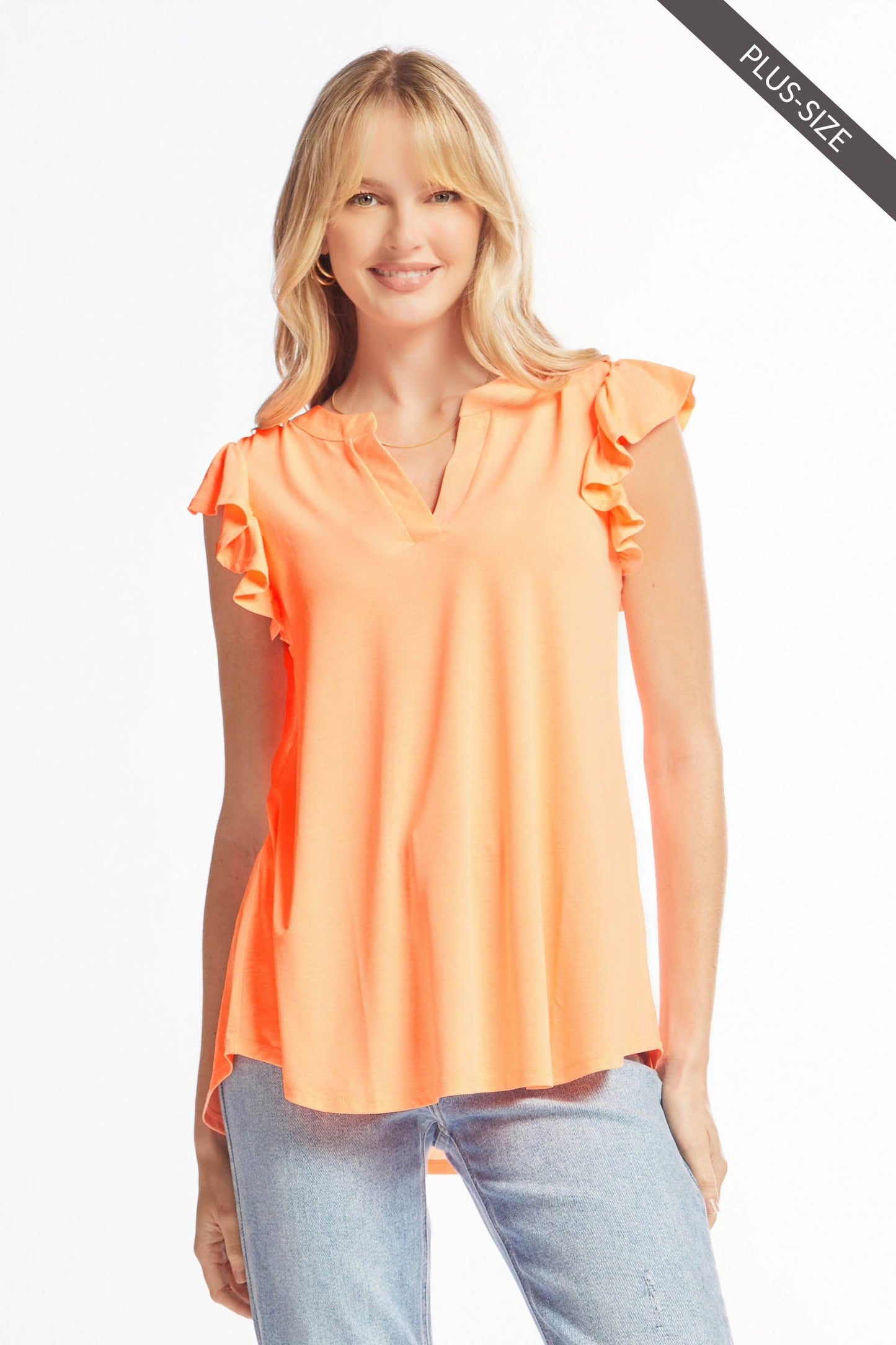 PLUS SIZE Lizzy Flutter Top Featuring China Collar