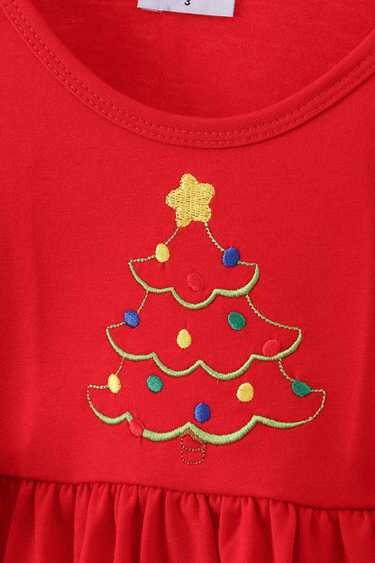 Red tree embroidery plaid bow pants set