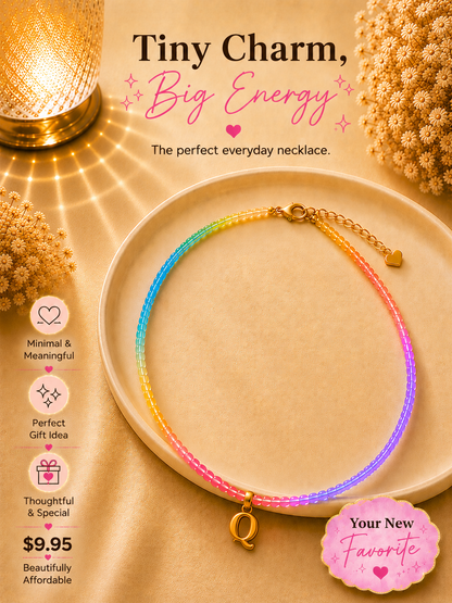 Multi color beaded bubble letter necklace