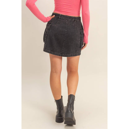 Mineral Washed Cargo Mini Skirt