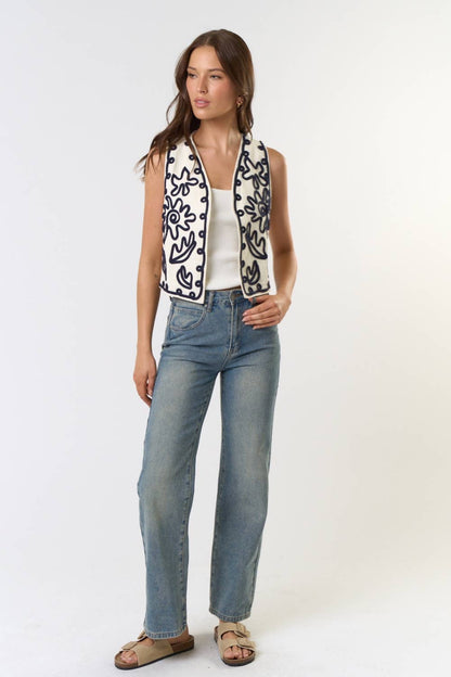 Boho Cord Embroidered Vest