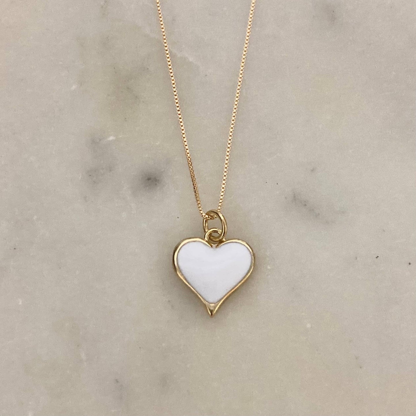 White heart 18K gold dainty necklace gold-filled box chain