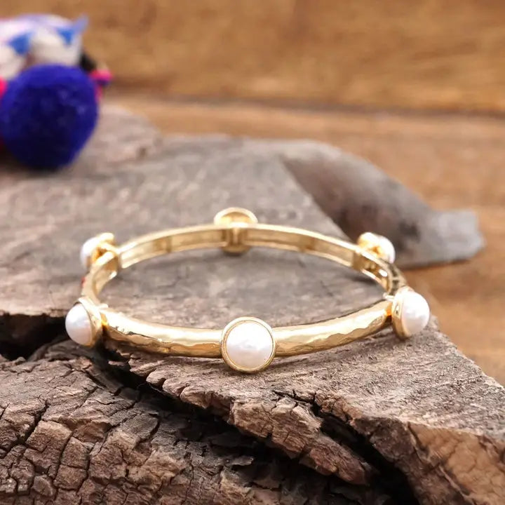 Jeweled Golden Bangle Pearl Dots