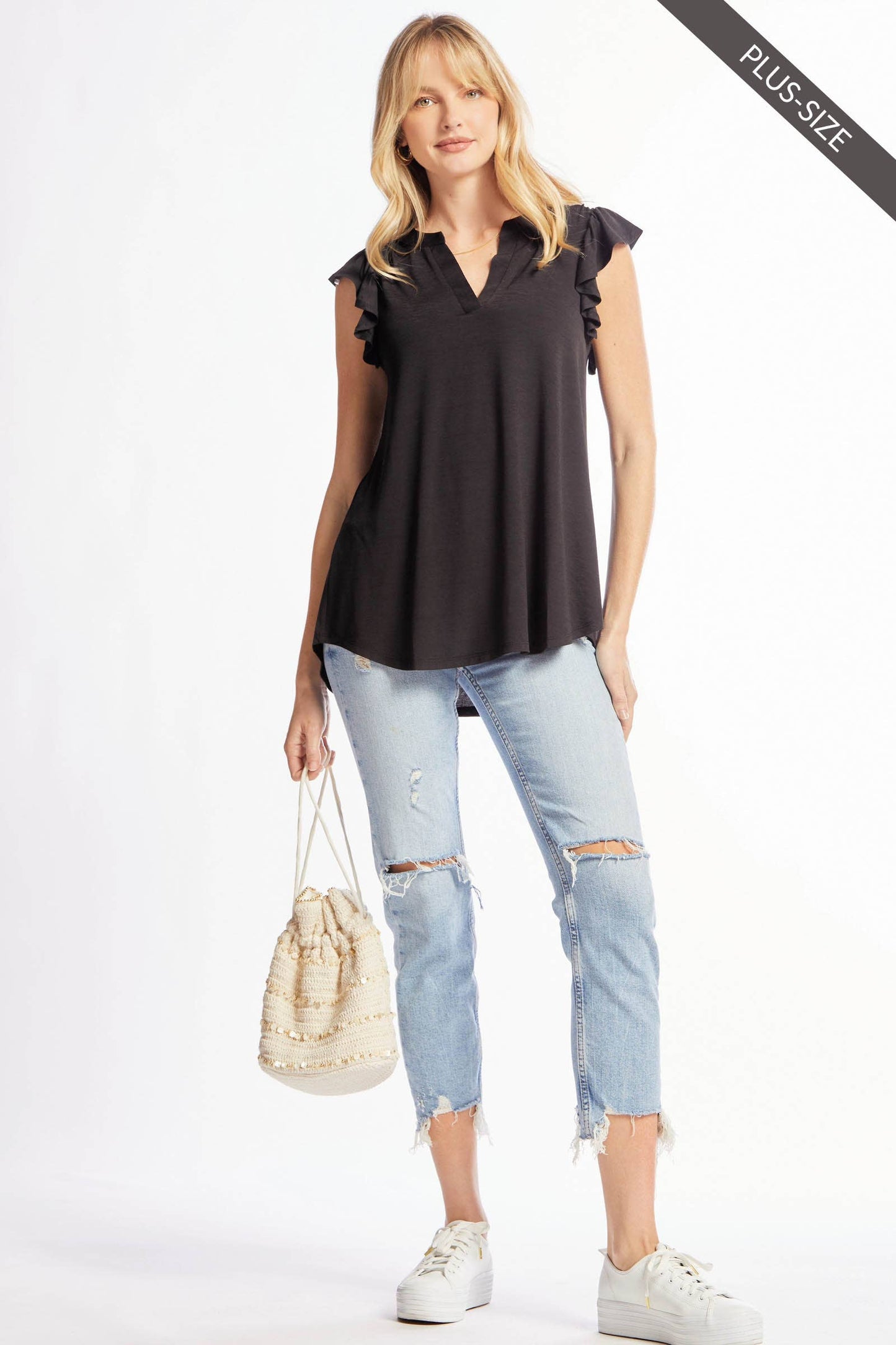 PLUS SIZE Lizzy Flutter Top Featuring China Collar