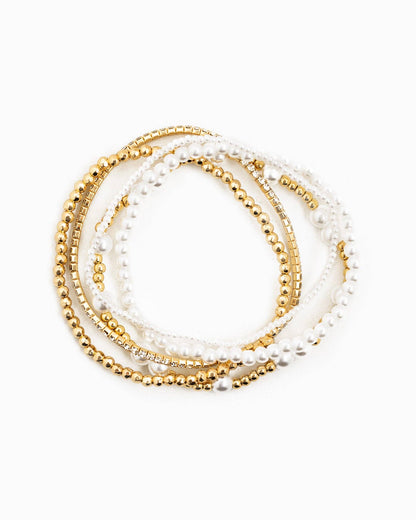Unique Ball Bead and Pearl Stretch Bracelet Set of 5