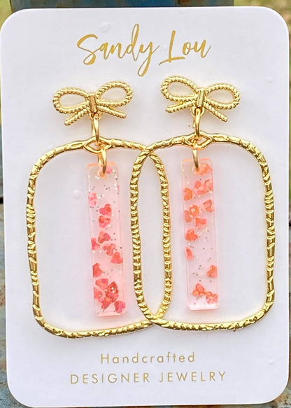 Blush Confetti Acrylic Bow Frame Earrings 