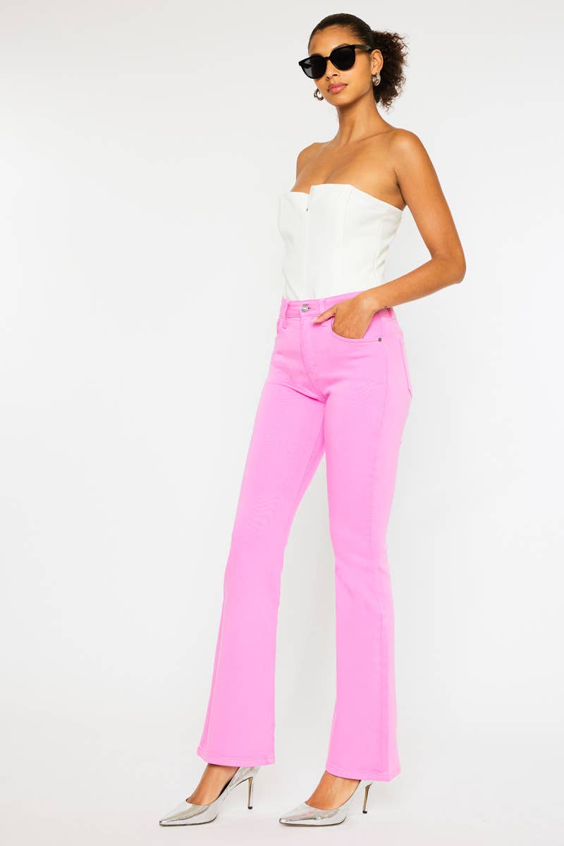 Stretch bootcut pink denim