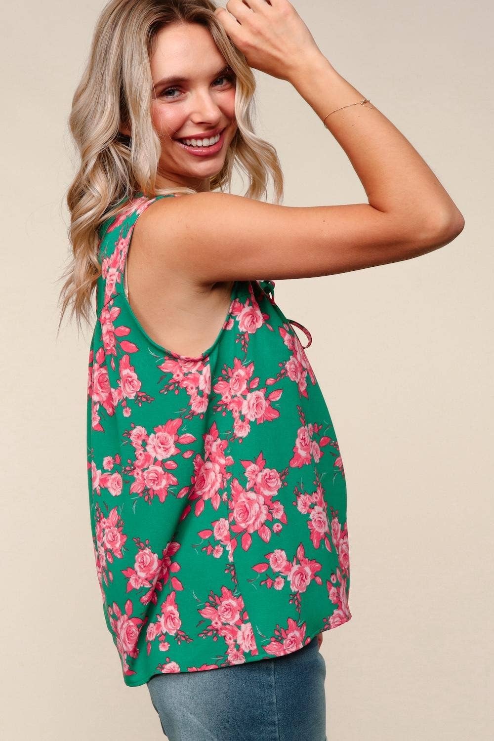 Floral Woven Blouse W/ Front Bow Tied Detail