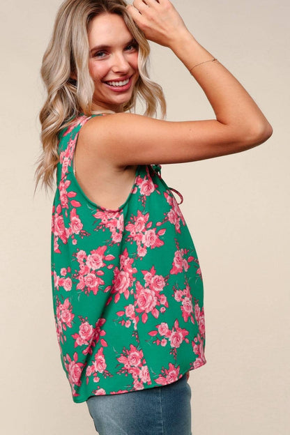 Floral Woven Blouse W/ Front Bow Tied Detail