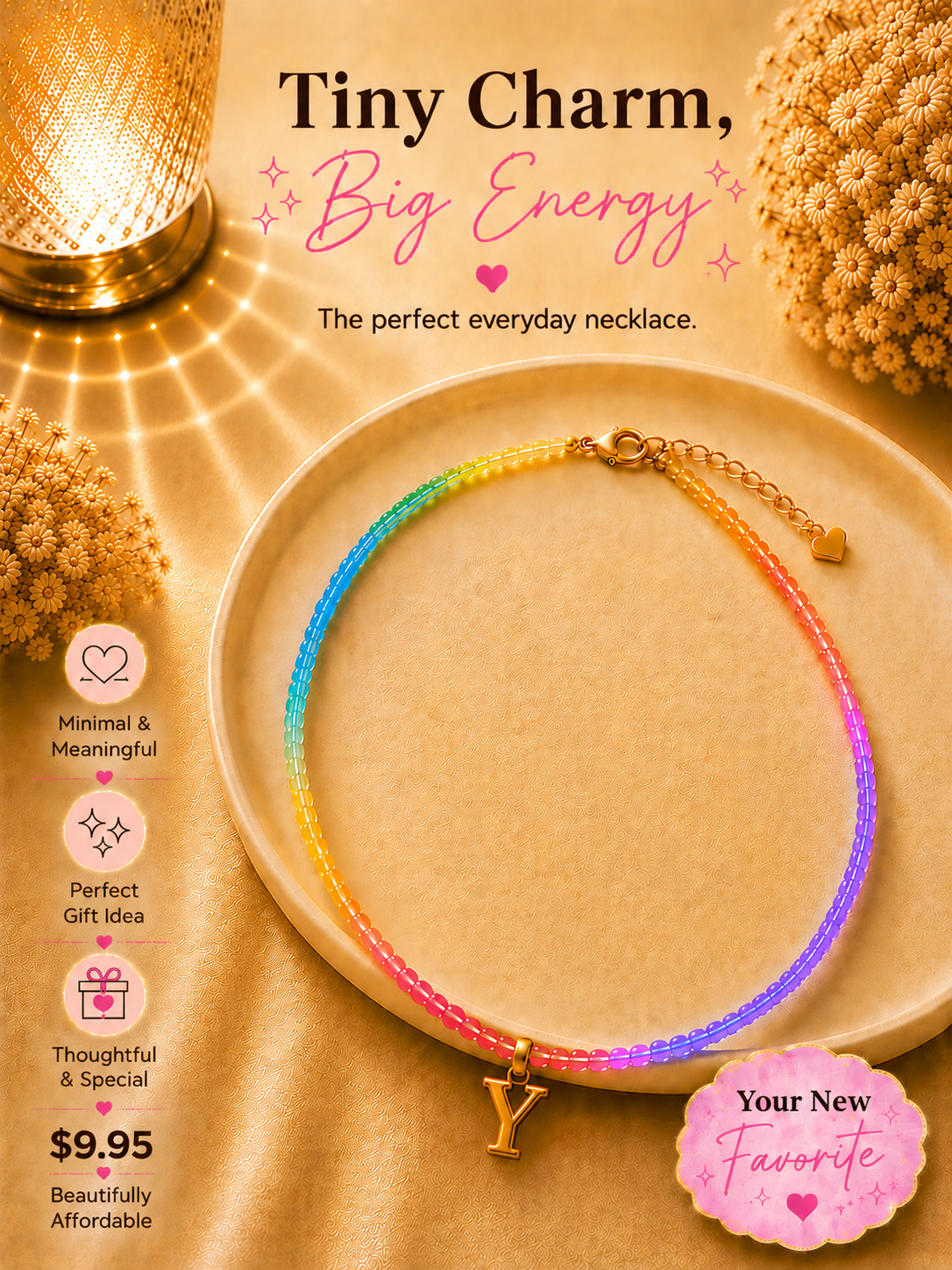 Multi color beaded bubble letter necklace