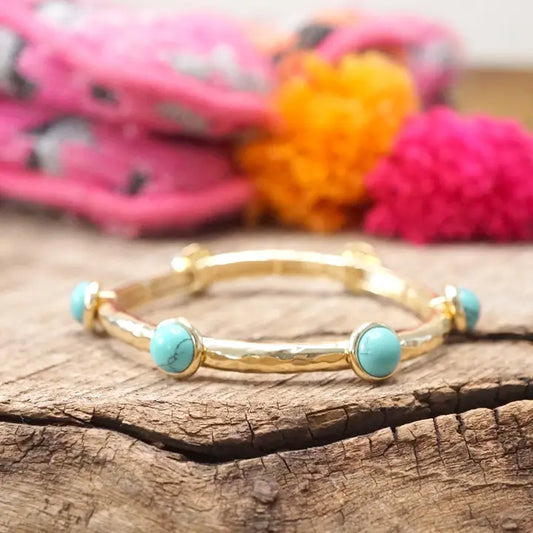 Jeweled Golden Bangle Turquoise Dots