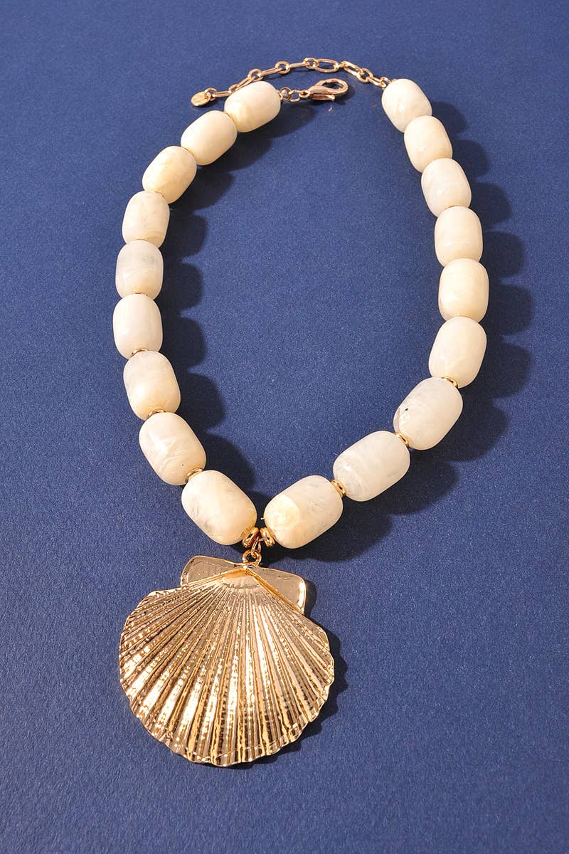 Gold Shell Charm Beaded Necklace NDN8115