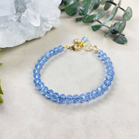Gloria// Translucent Blue Crystal Beaded Bracelet