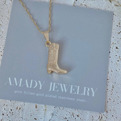 Cowboy Boot Cowgirl  charm pendant necklace 18k gold filled 