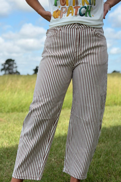 Bobbie Striped Barrel Jeans Brown
