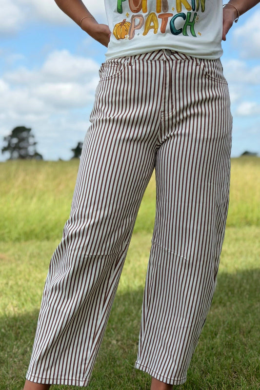 Bobbie Striped Barrel Jeans Brown