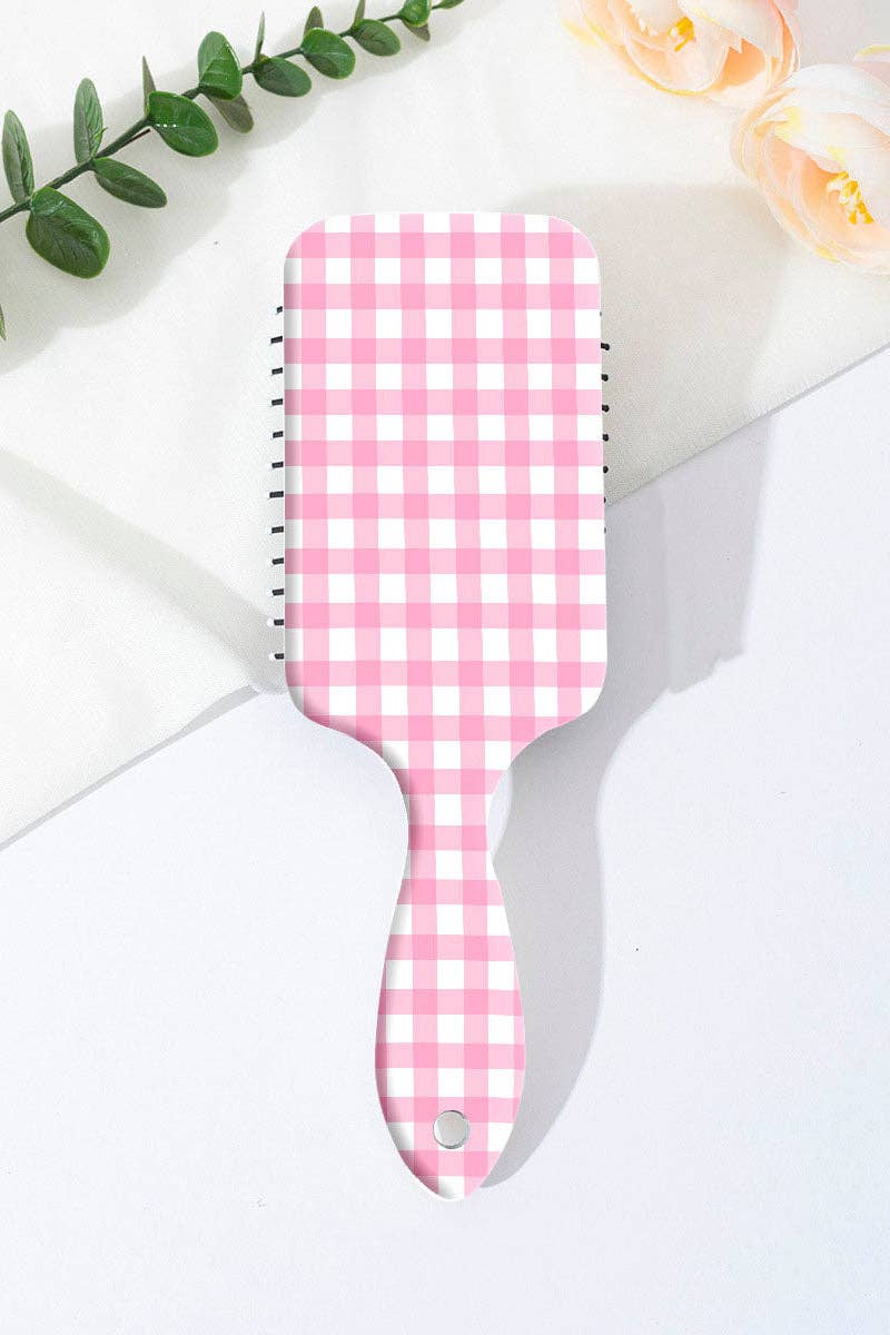 Gingham Pattern Paddle Hairbrush
