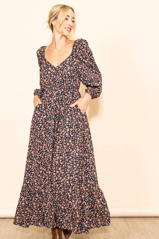 Reversible Floral Wide Flare Maxi Dress