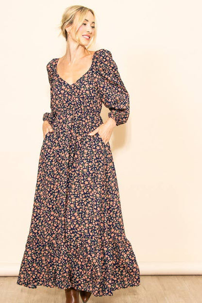 Reversible Floral Wide Flare Maxi Dress