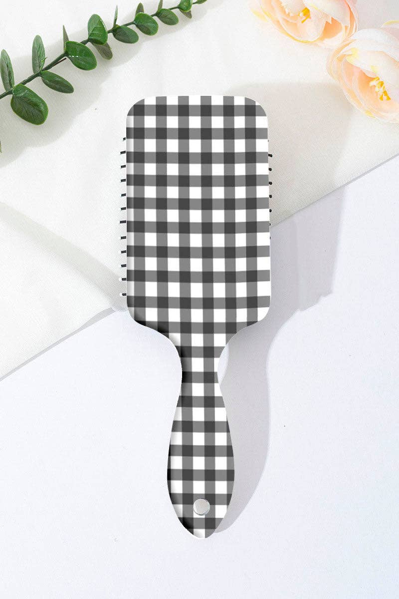 Gingham Pattern Paddle Hairbrush